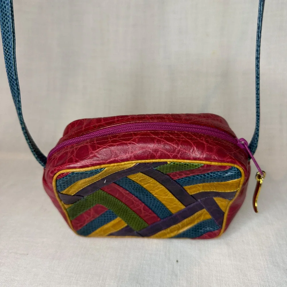 Sharif Vintage Patchwork Crossbody Bag Multicolor Faux Reptile Embossed Leather